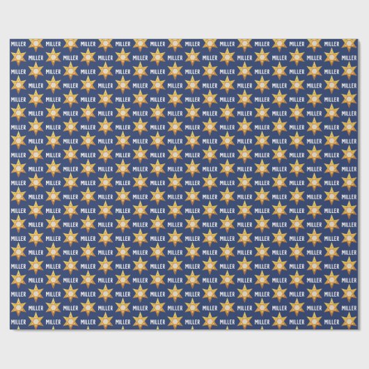 Monogram Chanoeka Golden David Star op Navy Blue Cadeaupapier (Vlak)