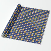 Monogram Chanoeka Golden David Star op Navy Blue Cadeaupapier (Uitgerold)