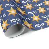 Monogram Chanoeka Golden David Star op Navy Blue Cadeaupapier (Rol Hoek)