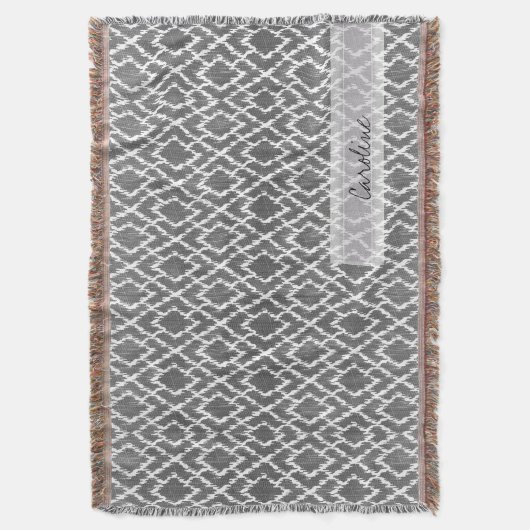 Monogram Charcoal Gray Tribal Ikat Diamond Pattern Deken (Voorkant Verticaal)