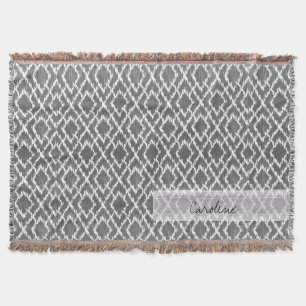 Monogram Charcoal Gray Tribal Ikat Diamond Pattern Deken