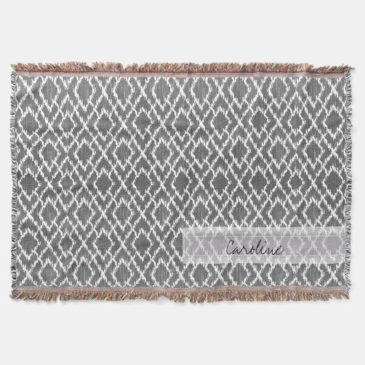 Monogram Charcoal Gray Tribal Ikat Diamond Pattern Deken (Voorkant)