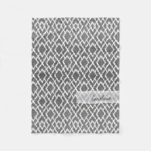 Monogram Charcoal Gray Tribal Ikat Diamond Pattern Fleece Deken