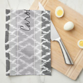 Monogram Charcoal Gray Tribal Ikat Diamond Pattern Theedoek (Quarter Fold)
