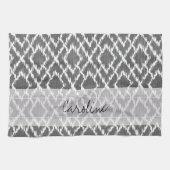 Monogram Charcoal Gray Tribal Ikat Diamond Pattern Theedoek (Horizontaal)