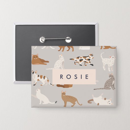 Monogram Charmante Kattenpatroon Kattenliefhebbers Button (Voorkant / Achterkant)