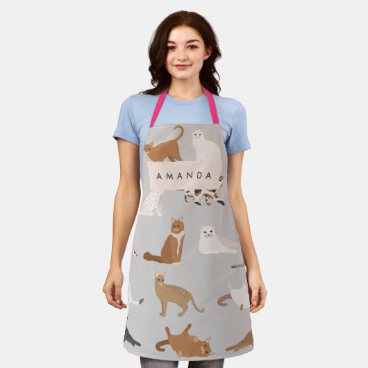 Monogram Charmante Kattenpatroon Kattenliefhebbers Schort (Gedragen)