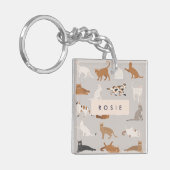 Monogram Charmante Kattenpatroon Kattenliefhebbers Sleutelhanger (Voorkant Links)