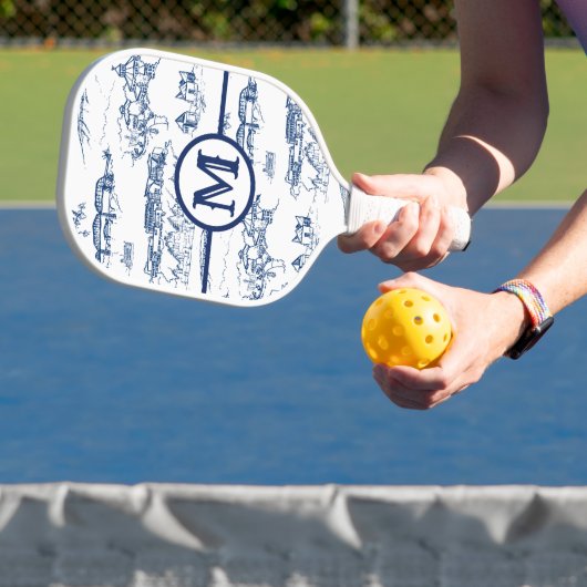 Monogram Chattanooga Blue Toile Pickleball Paddle (Insitu)