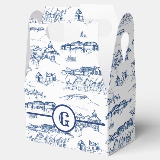 Monogram Chattanooga Toile Blue Bedankdoosjes (Geopend)