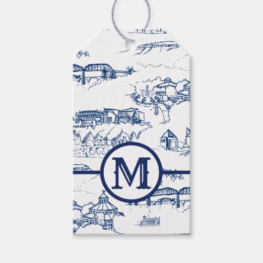 Monogram Chattanooga Toile Blue Cadeaulabel (Voorkant)