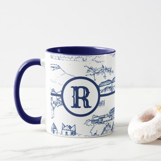 Monogram Chattanooga Toile Blue Mok (Met donut)