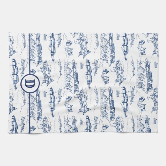 Monogram Chattanooga Toile Blue Theedoek (Horizontaal)