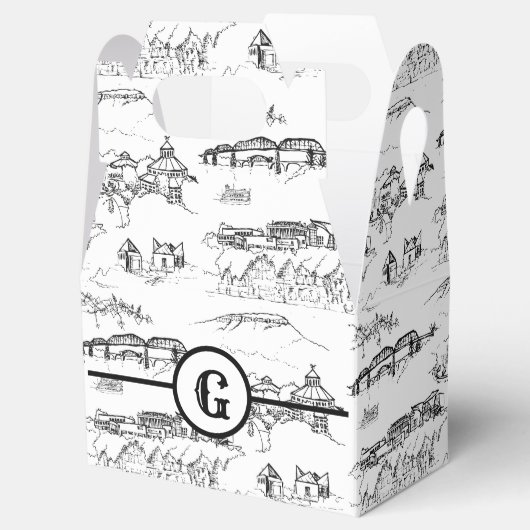 Monogram Chattanooga Toile Favor Box Bedankdoosjes (Geopend)
