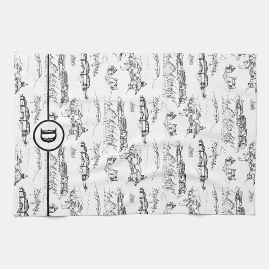 Monogram Chattanooga Toile Kitchen Towel Theedoek (Horizontaal)