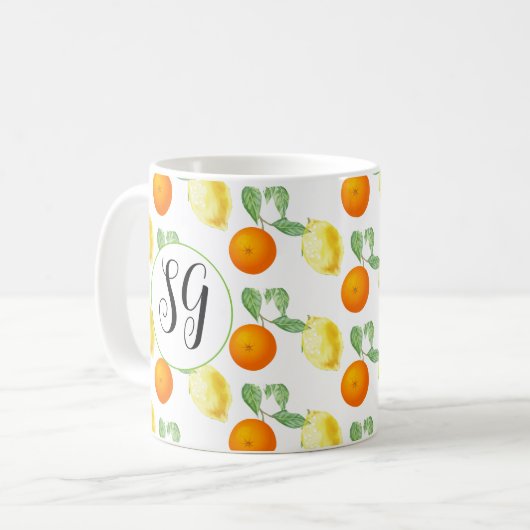 Monogram Cheerful Citrus lemon oranje Coffee Mok (Voorkant links)