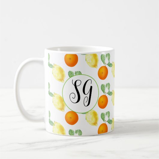 Monogram Cheerful Citrus lemon oranje Coffee Mok (Links)