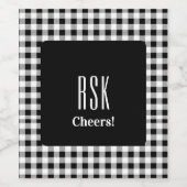 Monogram Cheers! Black & White Buffalo Check (6) Wijn Etiket (Enkel label)