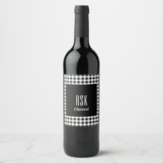 Monogram Cheers! Black & White Buffalo Check (6) Wijn Etiket (Voorkant)
