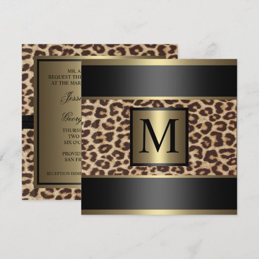 Monogram Cheetah, Leopard Wedding Kaart (Voorkant / Achterkant)