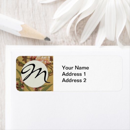 Monogram Cherry Blossom Aziatische Japanse kunst Etiket (Insitu)