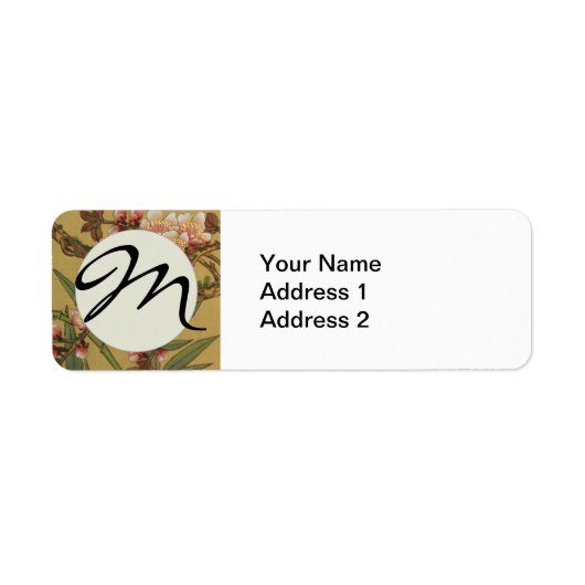 Monogram Cherry Blossom Aziatische Japanse kunst Etiket (Voorkant)