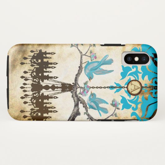 Monogram Cherry Blossom Bird Chandelier Case-Mate iPhone Case (Achterkant (horizontaal))