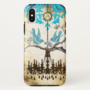 Monogram Cherry Blossom Bird Chandelier iPhone XS Hoesje