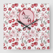 Monogram Cherry Blossom Golf-thema gepersonaliseer Vierkante Klok (Voorkant)