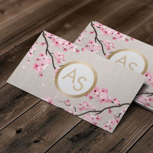 Monogram  Cherry Blossom Hair Makeup Salon Visitekaartje