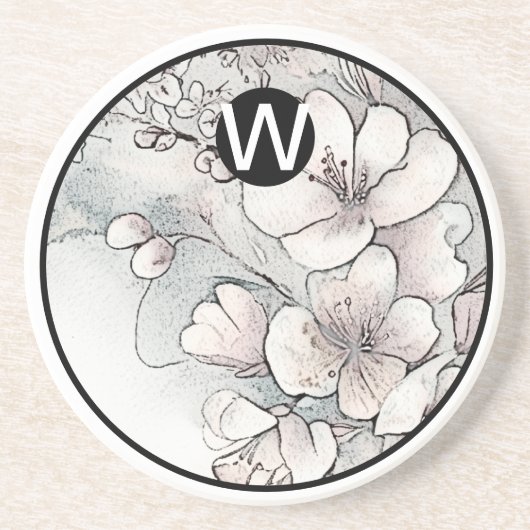 Monogram Cherry Blossom Sandstone Onderzetter (Voorkant)