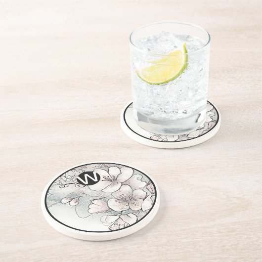Monogram Cherry Blossom Sandstone Onderzetter (Zijkant)