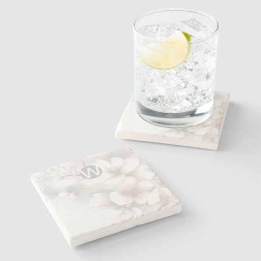 Monogram Cherry Blossom Stone Onderzetter (Zijkant)