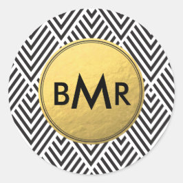 Monogram Chevron Argyle met Gold Faux-Folie Ronde Sticker