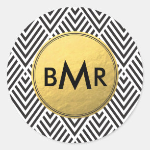 Monogram Chevron Argyle met Gold Faux-Folie Ronde Sticker