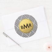 Monogram Chevron Argyle met Gold Faux-Folie Ronde Sticker (Envelop)