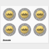 Monogram Chevron Argyle met Gold Faux-Folie Ronde Sticker (Vel)