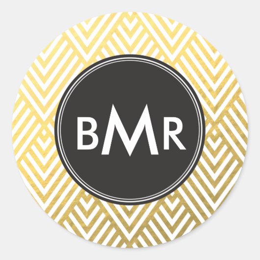 Monogram Chevron Argyle met Gold Faux-Folie Ronde Sticker (Voorkant)