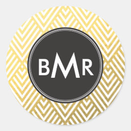 Monogram Chevron Argyle met Gold Faux-Folie Ronde Sticker