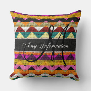Monogram Chevron Burlap Rustic #7 Kussen