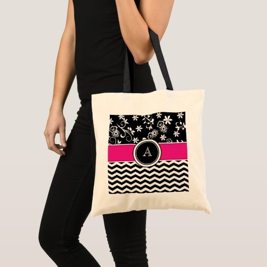 Monogram Chevron en Floral Pattern Canvas tas (Voorkant (product))