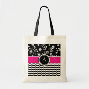 Monogram Chevron en Floral Pattern Canvas tas