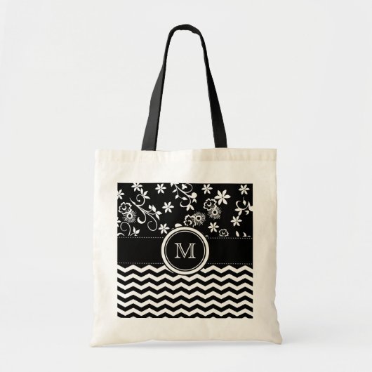 Monogram Chevron en Foral Pattern Canvas tas (Voorkant)