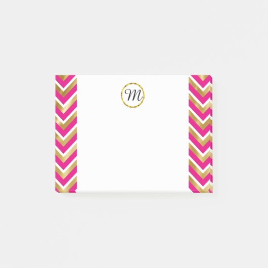 Monogram chevron gepersonaliseerd roze goud wit post-it® notes (Voorkant)