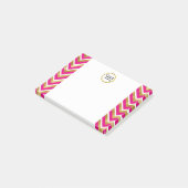 Monogram chevron gepersonaliseerd roze goud wit post-it® notes (Schuin)