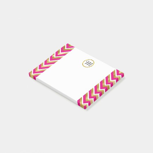 Monogram chevron gepersonaliseerd roze goud wit post-it® notes (Schuin)