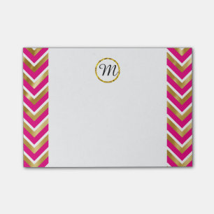 Monogram chevron gepersonaliseerd roze goud wit post-it® notes
