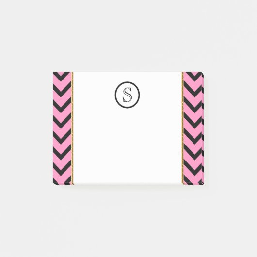 Monogram chevron gepersonaliseerd roze zwart goud post-it® notes (Voorkant)