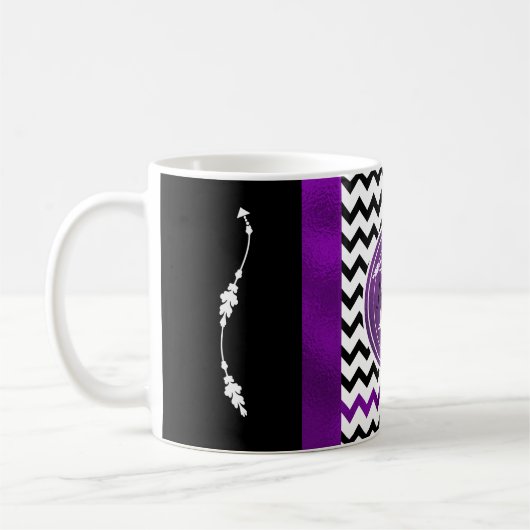 Monogram Chevron Pattern Black en Paarse olie Koffiemok (Links)