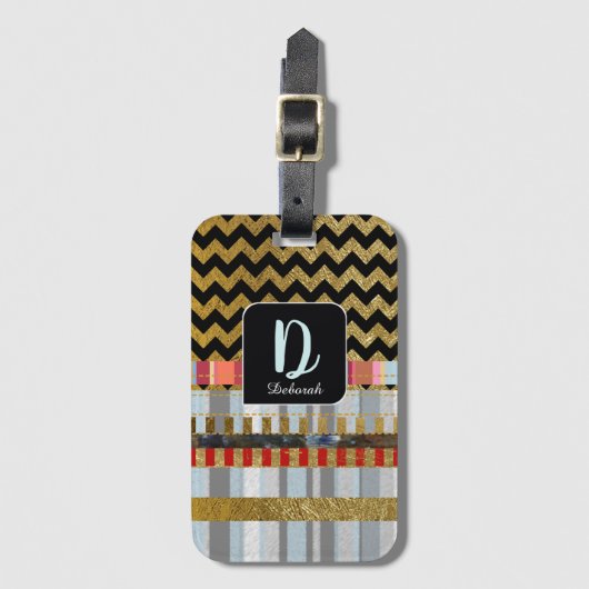 monogram chevron stripes bagagelabel (Voorkant (verticaal))